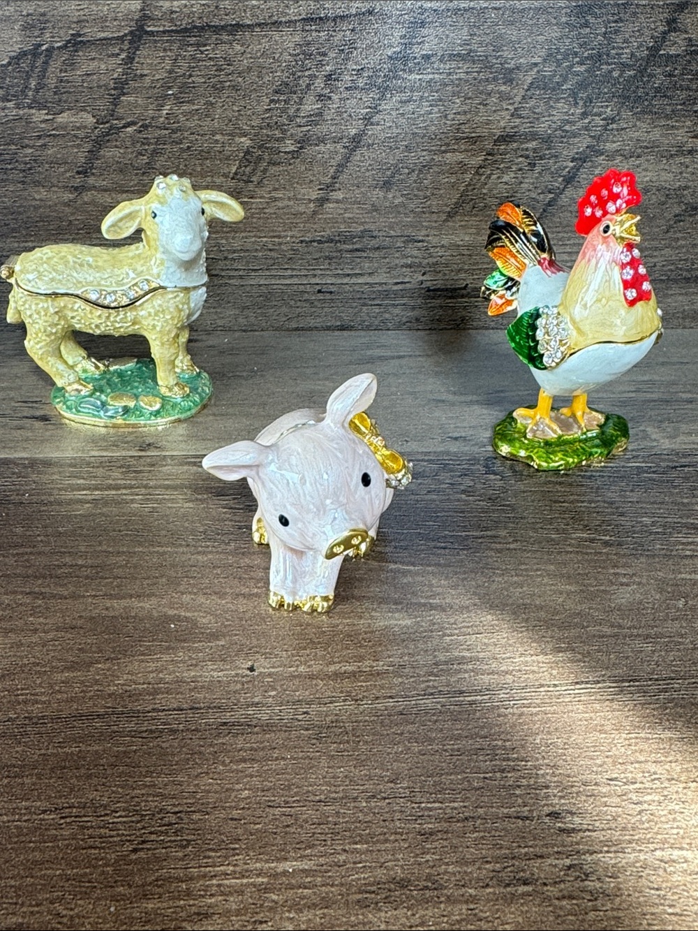 Decorative Ceramic Farm Animal Figurines -  Gold and Rhinestone Accents set of 3
